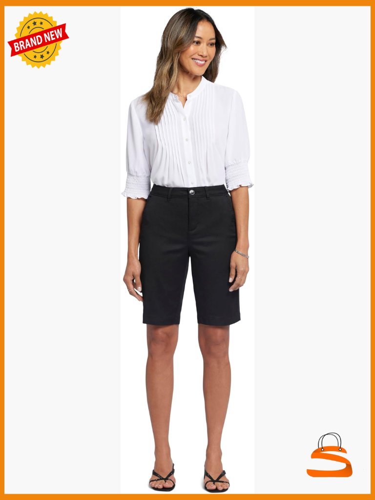Bermuda Linen Short  Mid Rise Fitted 11 Inseam Lift Tuck Technology